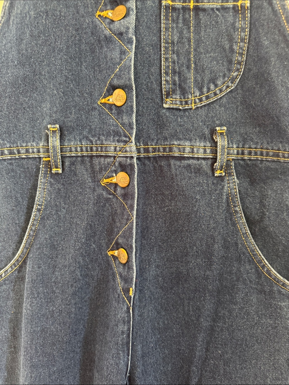 Rare Vintage Lee Denim Overalls Jumpsuit Button Front Medium Wash Indigo 80s 90s - Picture 5 of 14